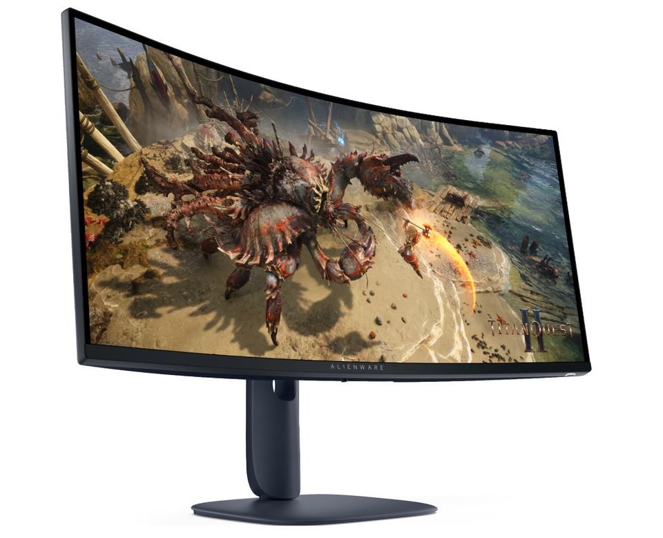 Dell Alienware/AW3425DWM/34"/VA/wQHD/180Hz/1ms/Black/3R – Zadná strana monitora s ergonomickým stojanom a portovou konektivitou