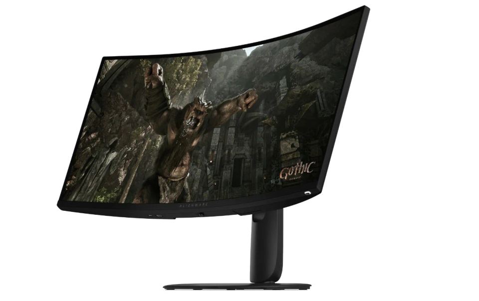 Dell Alienware/AW3425DWM/34"/VA/UWQHD/240Hz/1ms/Čierna/3R – Zadná strana monitora s ergonomickým stojanom a portovou výbavou
